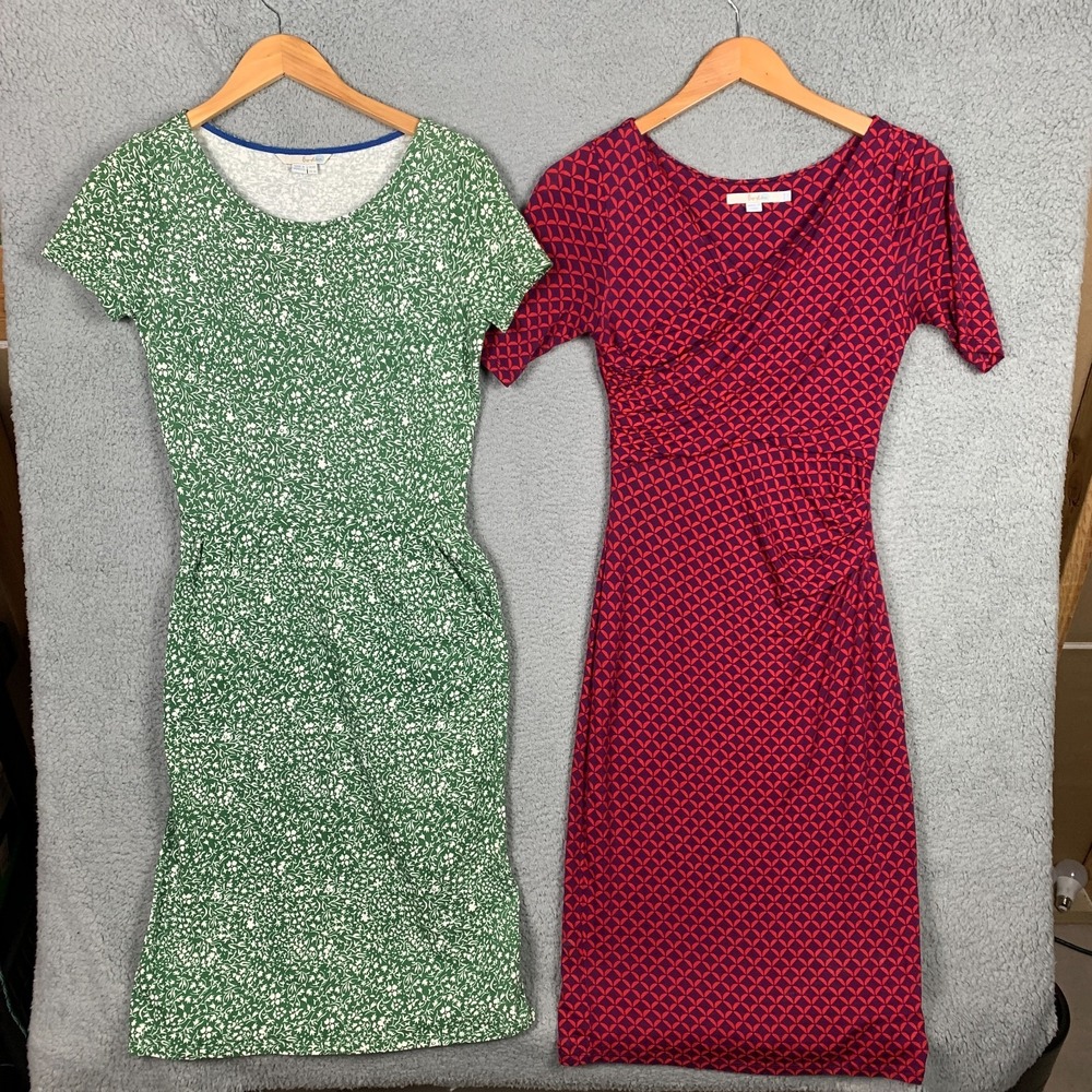 Boden Sheath Dress Size 6L Short Sleeve Floral Geometric Stretch Jersey Lot Of 2